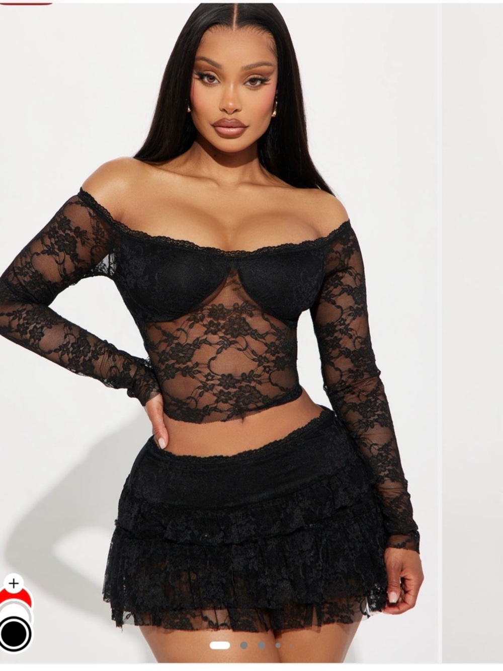 Fashion Nova Black Off-Shoulder Lace Crop Top